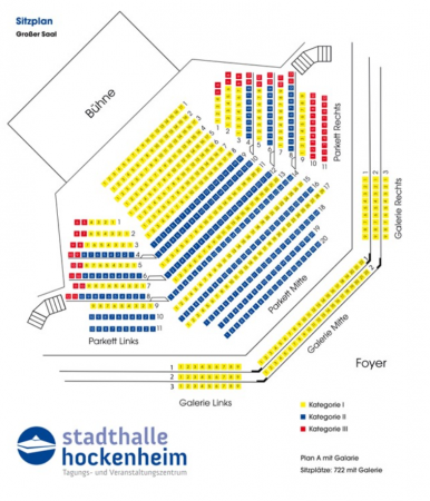 Saalplan A kultureller Veranstaltungen, max. Reihenbestuhlung für 722 Personen