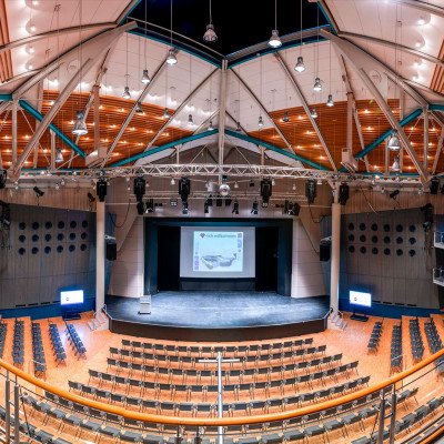 Grosser Saal inkl. Galerie in Reihenbestuhlung Panoramaaufnahme